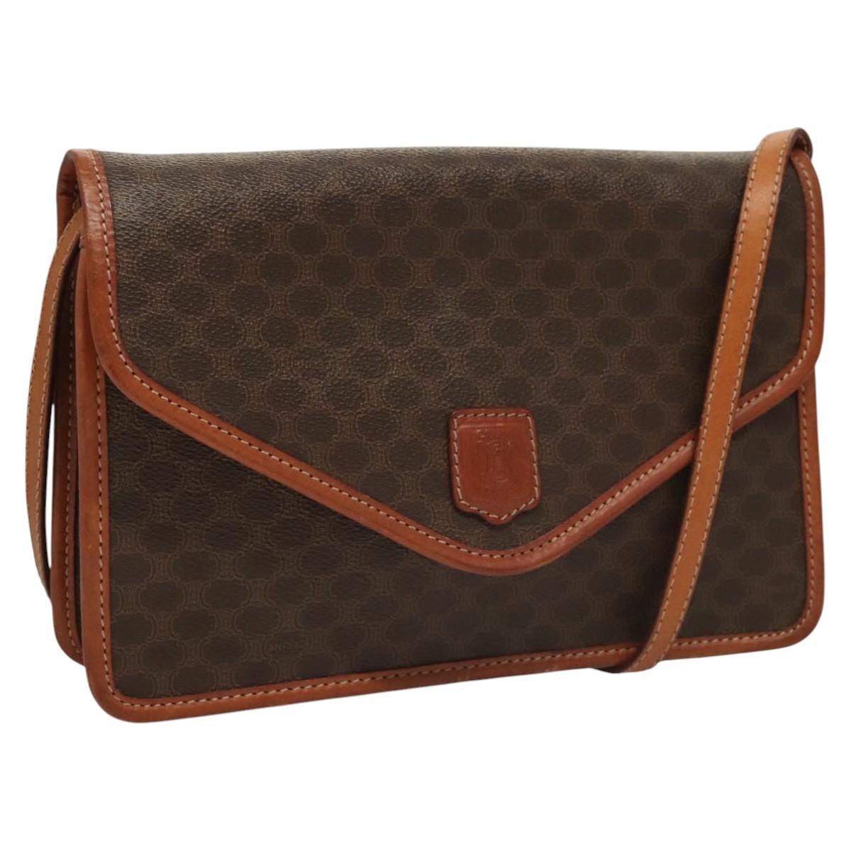 Celine Macadam Canvas Shoulder Bag Pvc Leather Brown Gold Auth Ki5627